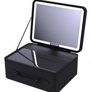 Travel makeup bag organizer with LED mirror